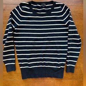 Vintage J. Crew Classic Black White Striped Cotton Blend Crewneck Sweater Size S
